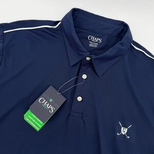 Chaps Golf Polo Shirt XXL Blue Green White 4 Way Stretch Moisture Wicking UPF 30